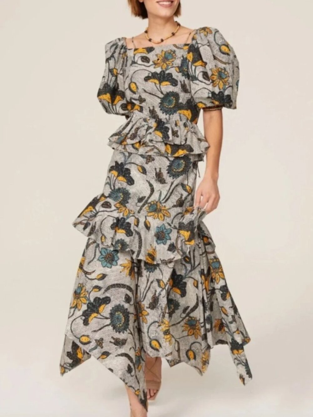 Ulla Johnson MARIE Midi Dress Tie Back Ruffle Tiered Floral Handkerchief Maxi - Picture 2 of 15